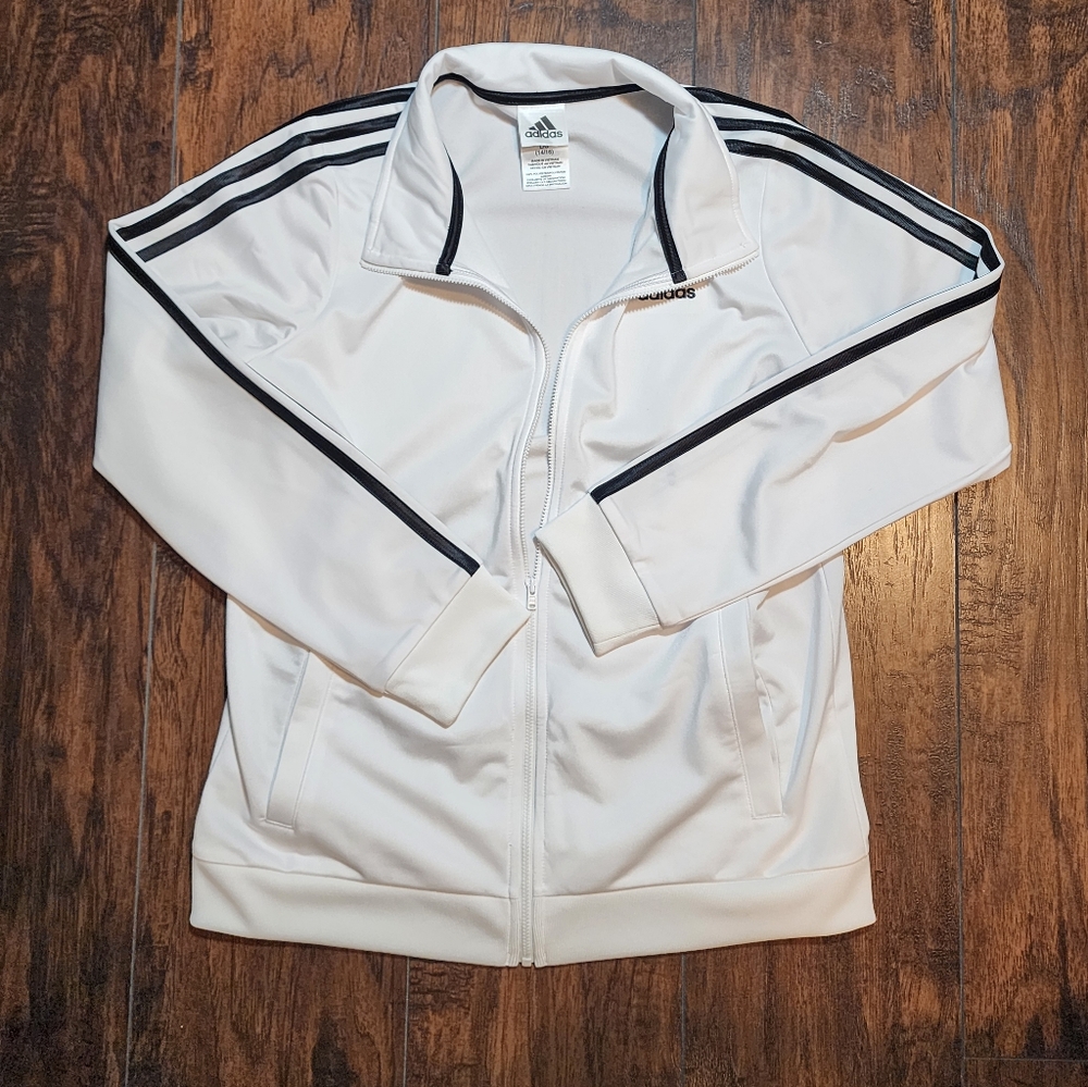 ⛔️SOLD⛔️Adidas White Track Jacket with Black Stripes